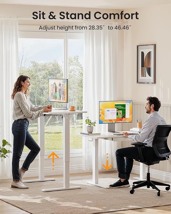 ErGear 55 x 24 Electric Standing Desk with Drawers Height Adjustable Desk with 4 Preset Heights Ergonomic Rising Home Office Computer Table with Splice Board White