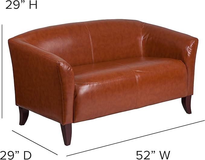 EMMA + OLIVER Cognac LeatherSoft Loveseat with Cherry Wood Feet