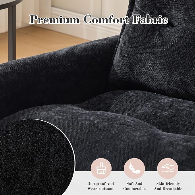 36.2 Oversized Square Swivel Accent Chair 360° Rotating Barrel Armchair Comfy Single Cloud Sofa Chair with Metal Base and Thick Padded for Nursery Bedroom Living Room &amp Offices (Black)
