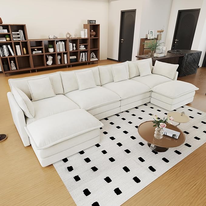healthomse Modular Sectional Sofa for Living RoomU Shaped Couch 5 Seater Convertible Sectional Couch with 2 OttomanChenille (Beige 146.5Inch-U Shape)