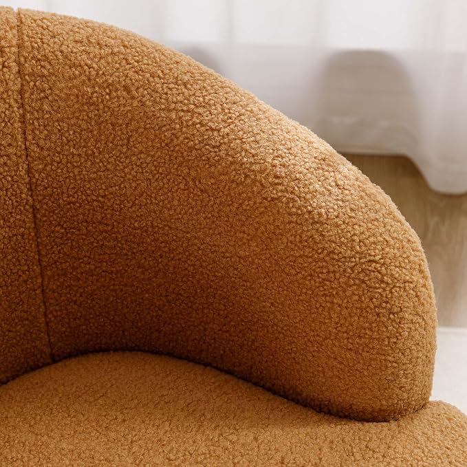 Swivel Barrel Chair with Foam FilledSwivel Accent ChairComfy Backrest Teddy Round Swivel Chair for Living Room (Khaki)
