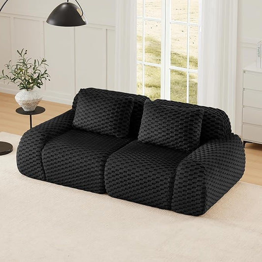 82'' Boneless Couch Modular Sectional Sofa Oversized 2-Seater Couch with Buckle Connection Anti-Slip Design Flannelette Fabric Loveseat Small Sofa Couches for Living Room (Black 2 Seat)