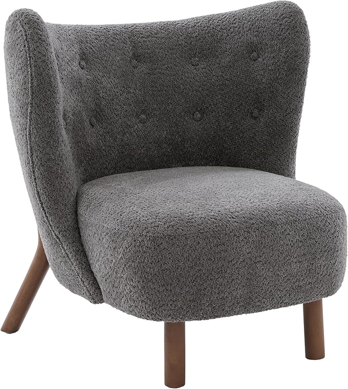 Scott Living Aurora Boucle Upholstered Wingback Accent Chair Solid Wood Living Room Slipper Chair Bedroom Comfy Reading Chair Dark Grey