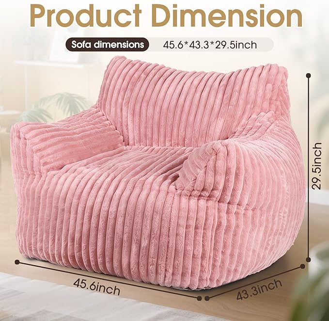 Giant Bean Bag Chair Oversized Plush Comfy Bean Bag Sofa for Adults and Kids with Armrests Memory Foam Mini Couch Single Lounges for Living Room Bedroom &amp Game Room(Pink)