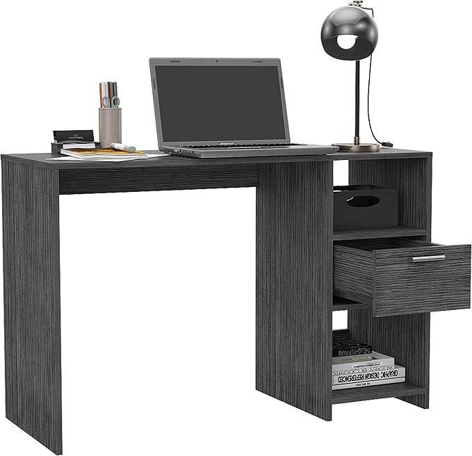 Writing Work Study Computer Desk with Open Storage Spaces One Drawer Two Shelves Functional Workspace Desk for Home Office Living Room