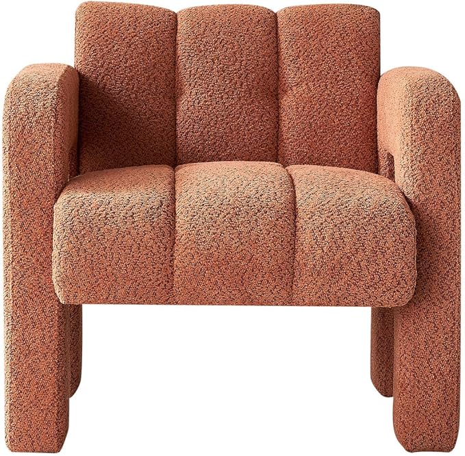 Yoglad Modern Accent Chair Bouclé Fabric Upholstered Armchair Comfy Single Chair for Living Room Lounge Bedroom Office-Orange