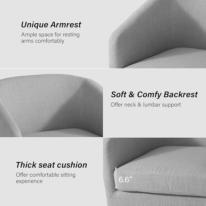 Swivel Barrel Chair Modern Round PU Leather Accent Armchair for Living Room Bedroom Oversized Comfy Club Reading Chairs for Adults (Fabric Light Grey Set of 2)