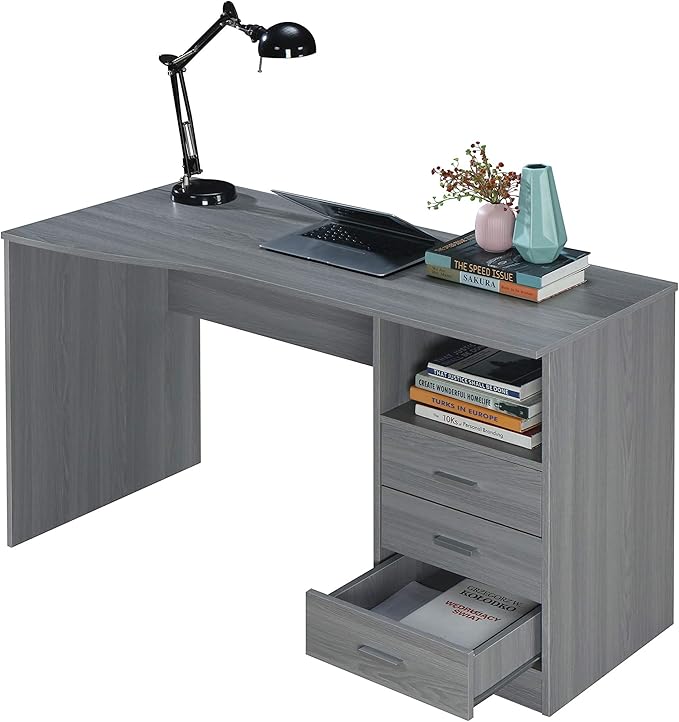 51 Classic Computer Desk with Drawers 3-Drawer Home Office Desk with Storage Grey