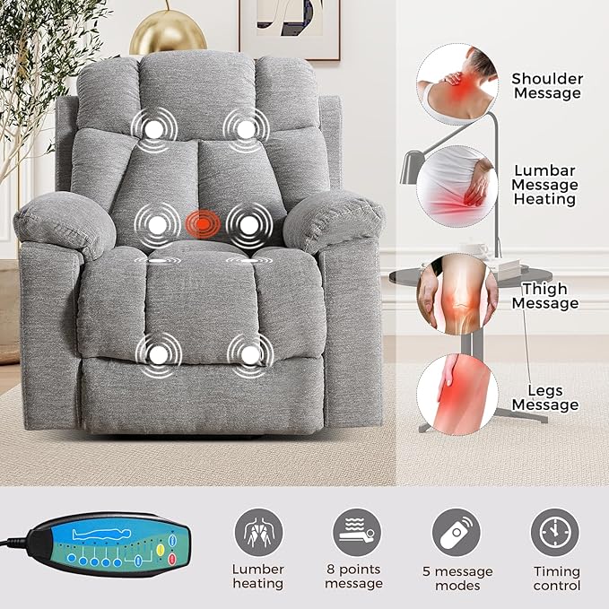 2 Power Lift Recliners with Massage and Heat for Elderly Electric Lifting Recliner Chair with Cup Holders &amp USB Port Oversized Single Reclining Sofa Set of 2 with Side Pocket Light Grey