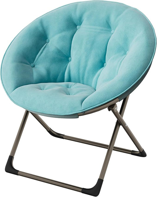 Saucer ChairFaux Fur Comfy Folding Chair with Folding Metal Frame Oversized Plush Flower Accent SeatLounge Moon Chair for Bedroom Dorm or Living RoomBlue