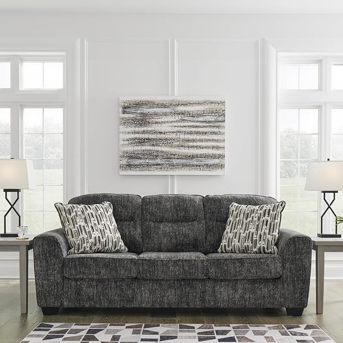 Signature Design by Ashley Lonoke Modern Sofa with 2 Accent Pillows Gray