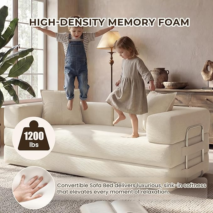Convertible Sofa Bed78 Inch Folding Futon Sofa BedSleeper Sofa Bed with Fixed-Shape FrameBoneless Couch Loveseat with Pull Out Bed for Living Room with 2 PillowsNo Assembly Required Beige | Tool-