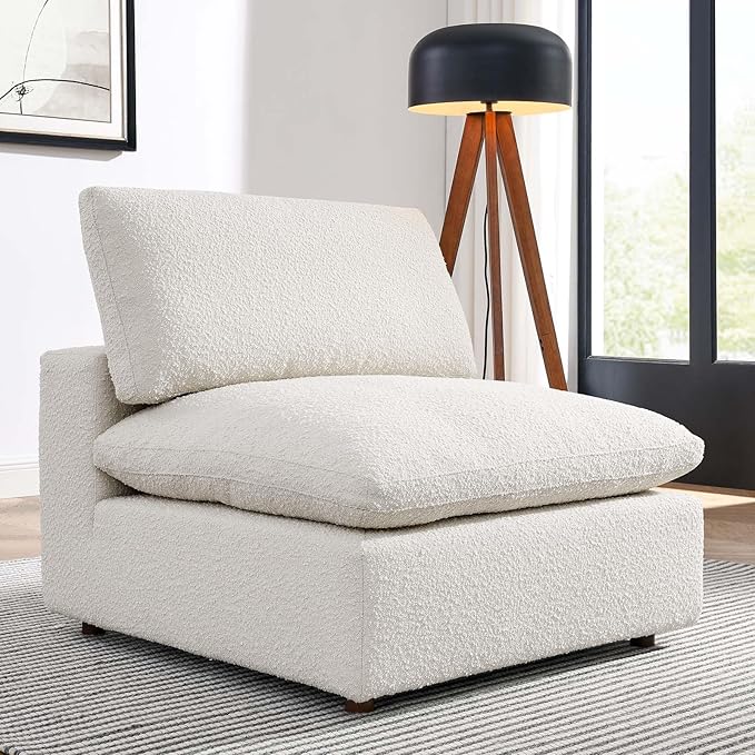 Modway Modular Sofa Commix Down-Filled Overstuffed Boucle Sectional Sofa Armless Chair in Ivory
