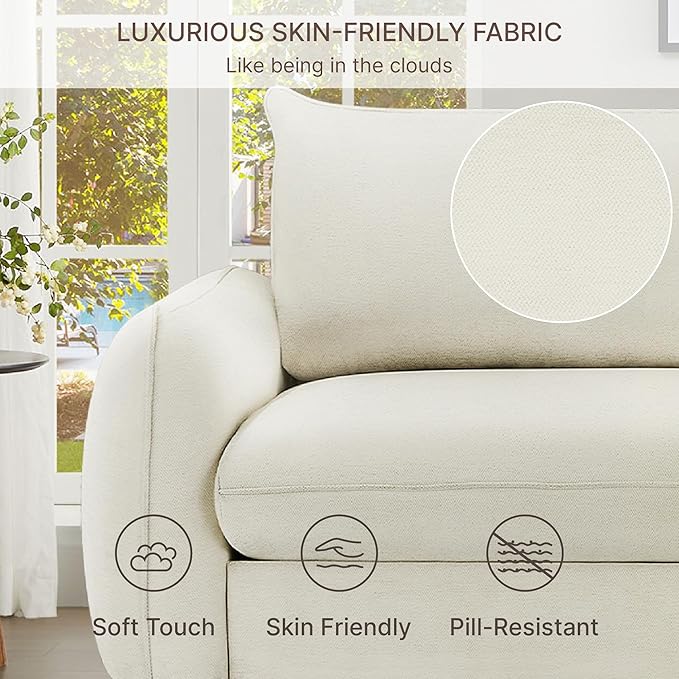 90'' Cloud Loveseat SofaChenille Fabric Couch with 3 Deep Seater Modern Love SeatComfy Thick CushionUpholstered Sofa Couch for Living Room Bedroom Apartment
