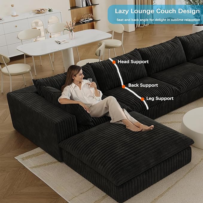 78.7 L Shaped Modular Sectional Sofa Cloud Couch with OttomanPlush Corduroy Couches for ApartmentNo Assembly RequiredBlack