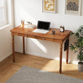 Vintage Solid Wood Writing Desk - 47.2 Mid Century Modern Desk with 2 Drawers Wooden Computer Desks for Home Office Large Secretary Desks Traditional Vanity Dressing Table for Bedroom Walnut