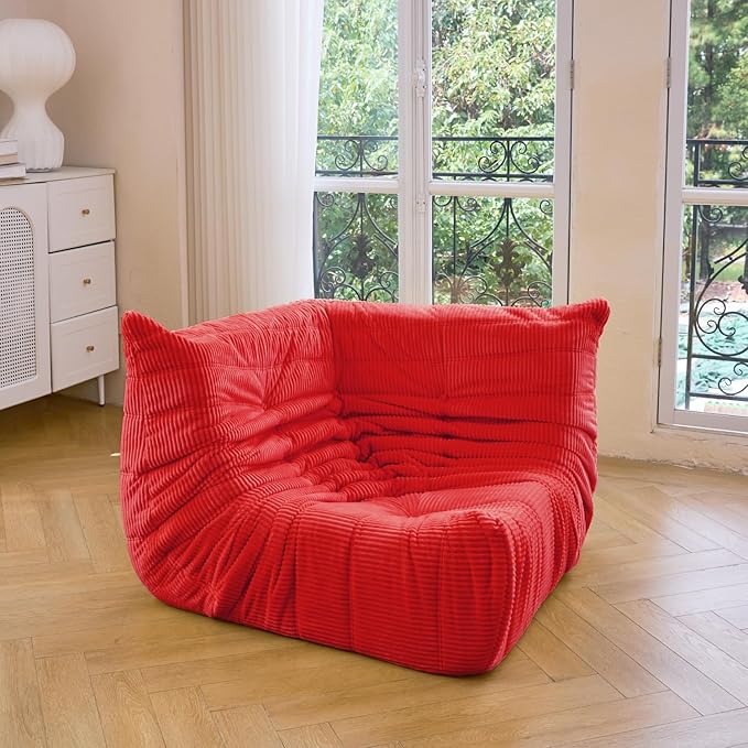 N&ampV Fireside Corner Chair Mid Century Armless Floor Sofa Soft Premium Corduroy Floor Lounge Chair Foam Sofa Accent Chair for Living Room Bedroom and Office (Red)