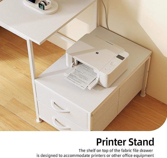 Flrrtenv 52 Inch Office Desk with 6 Drawers and Printer Space for Storage Reversible Computer Desk with Monitor Stand &amp Power Outlets Home Office Desks White