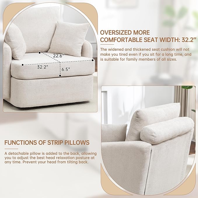 39''W Oversized Accent Chair with OttomanComfy Swivel Lounge Reading Chairs for Living RoomBedroom (Chenille Beige)