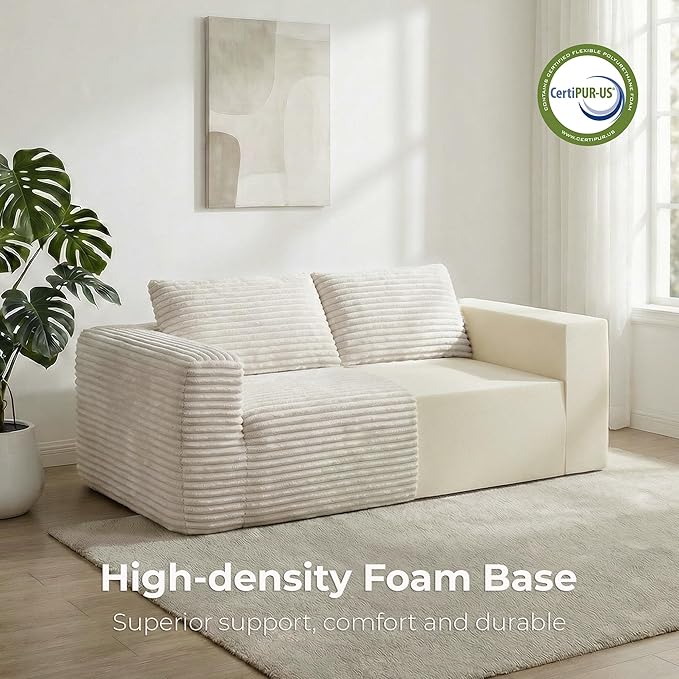 LIKIMIO 71 Boneless Loveseat Sofa in a BoxCorduroy Deep Seat Cloud Couch No Assembly Required Space-Saving Design for Compact Living Room Apartment Home Office Beige