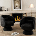 Swivel Barrel Chair Set of 2 Upholstered Swivel Cuddle Accent Chairs for Living Room Comfy 360 Degree Modern Small Round Armchair for Bedroom Office (Black Linen)