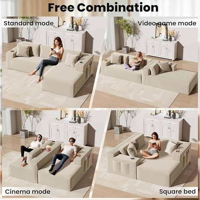 Bashaw 108 Cloud Sectional Couch Sofa with L-Shape Chaise Modern Modular Sofa Couch Upholstered Couches for Living Room Bedroom No Assembly Required (Beige Right Facing Chaise)