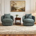 Aoiy &amp Wifon 30 W Swivel Barrel Chairs Set of 2 360 Degree Upholstered Swivel Accent Chairs Comfy Modern Living Room ArmChairs for Living Room Bedroom Reading Room Apartment Chenille Green