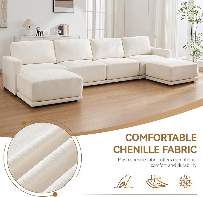 44.2 Oversized Sofa Chair with Ottoman Upholstered Accent Chair with Thick Cushions Single Sofa Lounge Chenille Comfy Reading Chair for Living Room Easy Assembly White