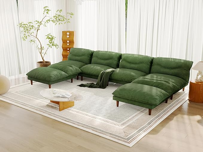 Futon Sofa Bed 4 in 1 Multi-Functional Futon Couch with Adjustable Backrest Convertible Sleeper Sofa Bed and Recliner Lounge Loveseat for Living Room Apartment Office 3 Sets Green