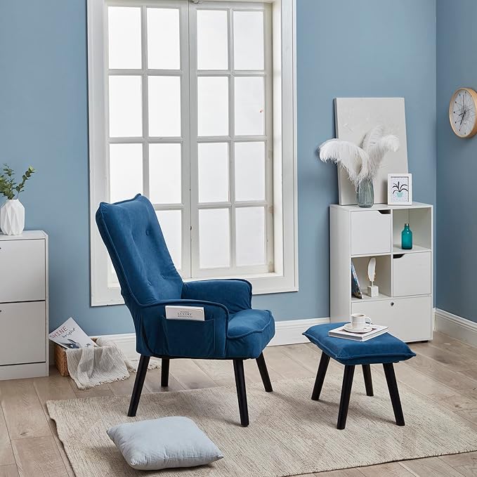 Accent Chair TV Chair Living Room Chair with OttomanModern Vanity Chair with Arms Upholstered Tall Back Desk Chair for Bedroom