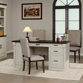 61.85″ Executive Desk with Roman Column Design Large Boss Office Desk 3 Drawers incl. File Drawer Keyboard Tray Cabinet Shelf with Door White with Brown Desktop