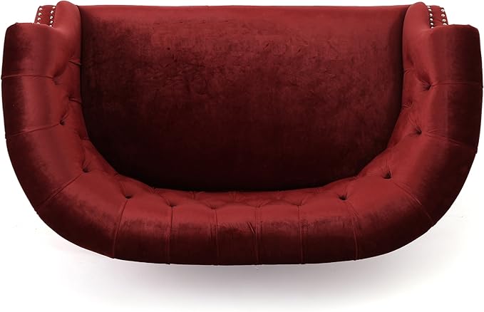 GDFStudio Melaina Tufted Chesterfield Velvet Loveseat with Scrolled Arms Garnet and Dark Brown