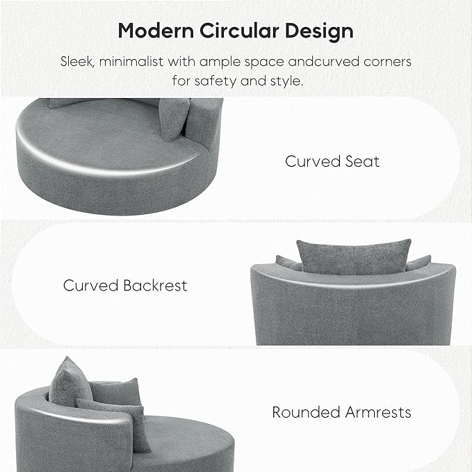 Oversized 360° Swivel Barrel Chair for Living Room Modern Comfy 56.3'' Round Boucle Reading Accent Chair with Extra Wide &amp Deep Seat Overstuffed Cushions Easy Assembly Slate Grey