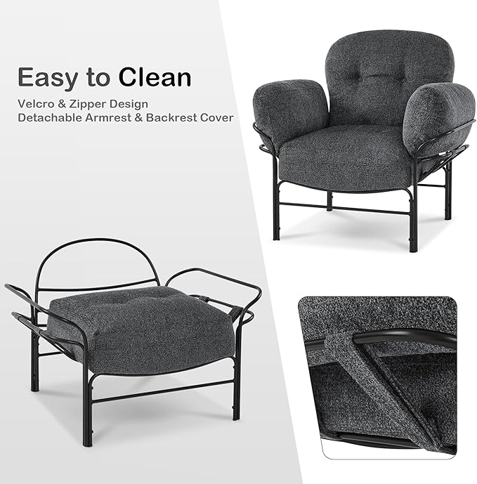 MCombo Modern Accent Chair with Ottoman Chenille Upholstered Leisure Sofa Chair for Small Space Living Room &amp Bedroom 4071 (Grey)