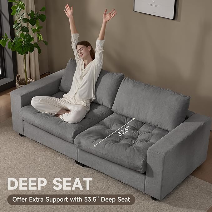 87'' Sofa Couch with Hidden Storage Space Modern Sofa for Living Room Comfy Upholstered 2-Seater Large Couch with Extra Deep Seat for Apartment Gray