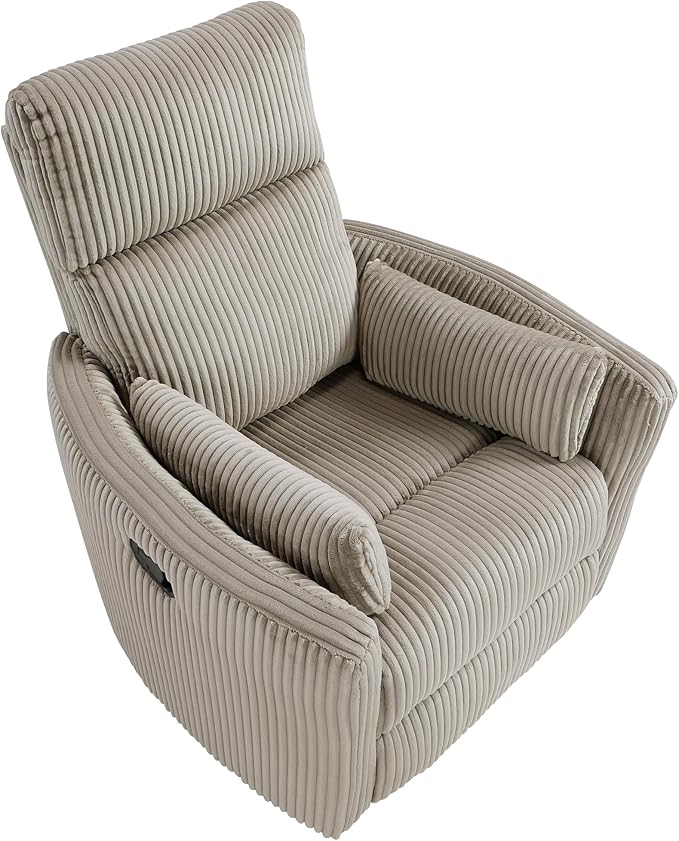 Lexicon Modern Swivel Glider Recliner Chair Nursery Glider Corduroy Fabric Upholstery Recliner with 2 Lumbar Pillows Manual Reclining Sofa Chair for Living Room/Office/Apartment Taupe