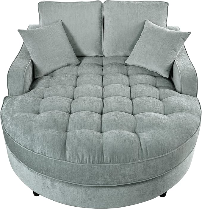 55 Oversized Chaise Lounge Chair Indoor Modern Lounge Sofa Bed with Tufted Seat and Detachable Pillows Chenille Fabric Upholstered Sofa Couch for Living Room (Green/175)
