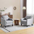 Accent Chair for Living Room Set of 2 Modern Linen Fabric Upholstered Armchair Comfy Reading Chair for Bedroom Mid Century Single Sofa Chair with Solid Wood Legs for Apartment Office Grey