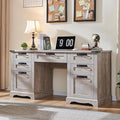 RedLemon 60 Farmhouse Executive Desk Home Office Desk with Drawers Charging Station Keyboard Tray File Drawer Storage Cabinet Wood Rustic Computer Writing Desk (Light Rustic Oak)