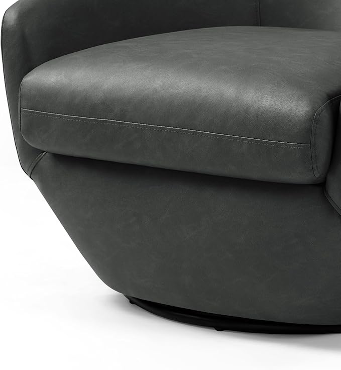 Swivel Barrel Accent Chair Modern Round Faux Leather Arm Chair for Living Room Bedroom Comfy Club Reading Chairs for Adults(Faux Leather Black Set of 1)