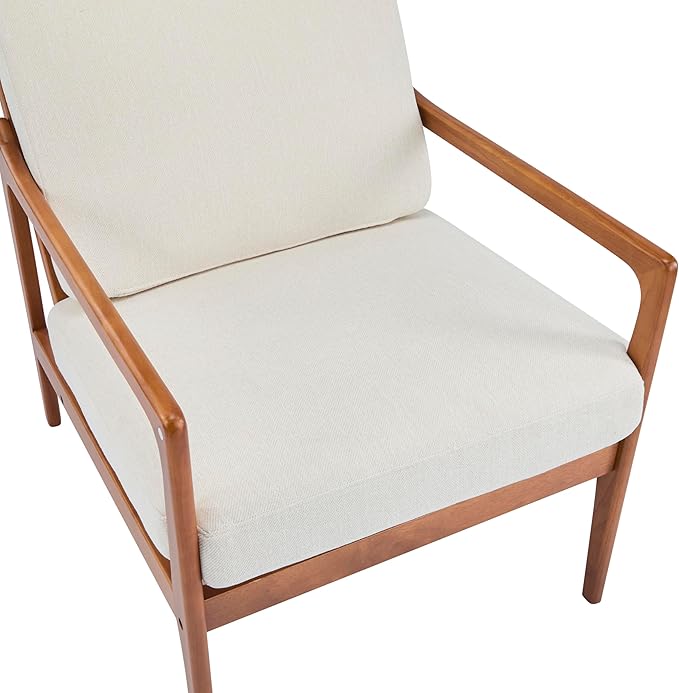 Christopher Knight Home Nadine Wooden Club Chair Upholstered Accent Chair Cushions Support Armchair Comfy Lounge Single Reading Sofa Solid Wood Frame Armchair for Living Room Home Beige+Teak