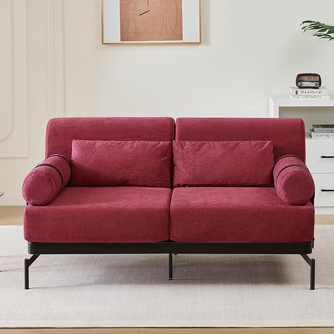 Merax Modern Loveseat Sofa 59 Sofa Couch 2-Seater Sofa with Flexible USB Ports Unique Cylindrical Armrests for Living Room Red