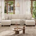 110 U-Shaped Sectional Sofa Couch for Living RoomModern Modular Sofa with Double ChaiseClassic Lounge Couch Sleeper for Apartment Beige Corduroy