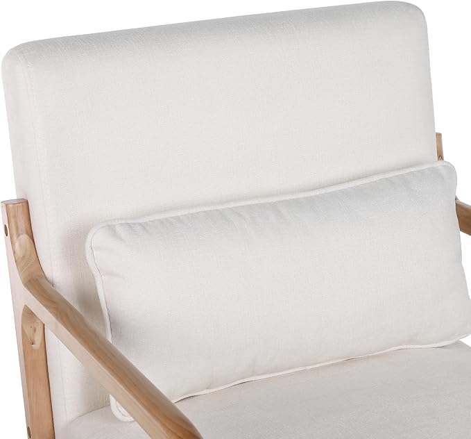 Mid Century Modern Accent Chair with ArmrestsSolid Wood Frame Cushioned Seat &amp Backrest Easy Assembly Ideal for Living Room Bedroom Office Oak Beige