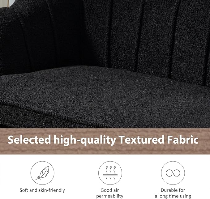 Black Modern Boucle Loveseat CouchFuton Small Sofa with Gold Metal Legs 2-Seater Upholstered Mini Sofa Couches for Small SpaceLiving Room Bedroom Office Dorm Studio Apartment Couche(Black)