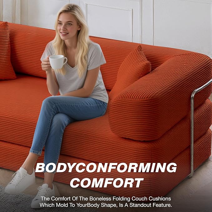 MYFUNSHOP Sleeper Sofa Bed4-in-1 Convertible Folding Boneless CouchFoldable Love Seat with Blanket Pillow Corduroy Floor Futon Couch for Living RoomBedroomLounge Studio