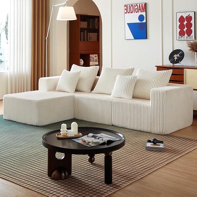 102 Sectional Couches for Living RoomBoneless Cloud CouchL-Shaped Sofa with Oversized Deep SeatComfy Couch for ApartmentCompressed Sofa in a BoxNo Assembly Required(CorduroyBeige)