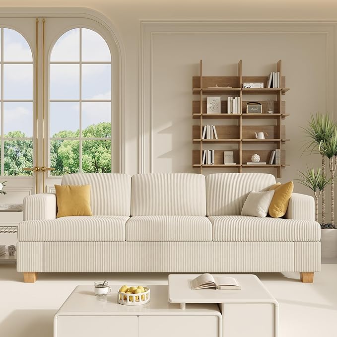 Apicizon 89'' 3-Seat Sofa Couch with Loveseat 2 Piece Comfy Sofa Sets for Living Room Modern Lounge Sofa Sleeper Couch for Apartment with Deep Seat Living Room Set White Corduroy