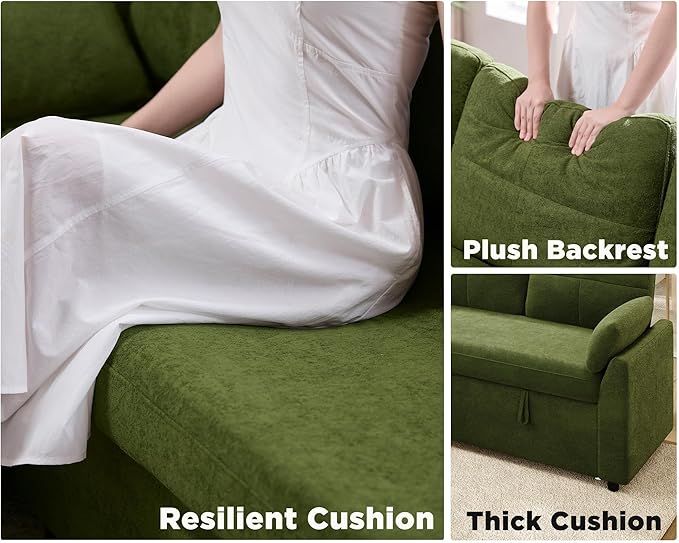 VanAcc Sleeper Sofa Sofa Bed with Storage Chaise Convertible Sofa Bed with Pull Out Couch l Shaped Couch for Living Room Linen Green