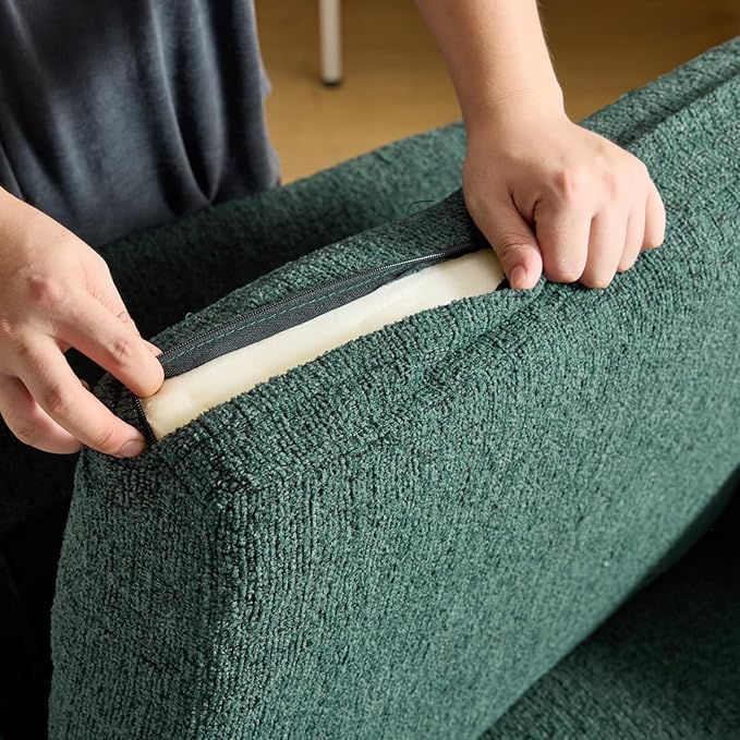 VINGLI Upholstered Chenille Accent Chair for Living Room Bedroom Mid-Century Modern Arm Chair Comfy Reading Chair with Scooped Arms (1 Dark Green)